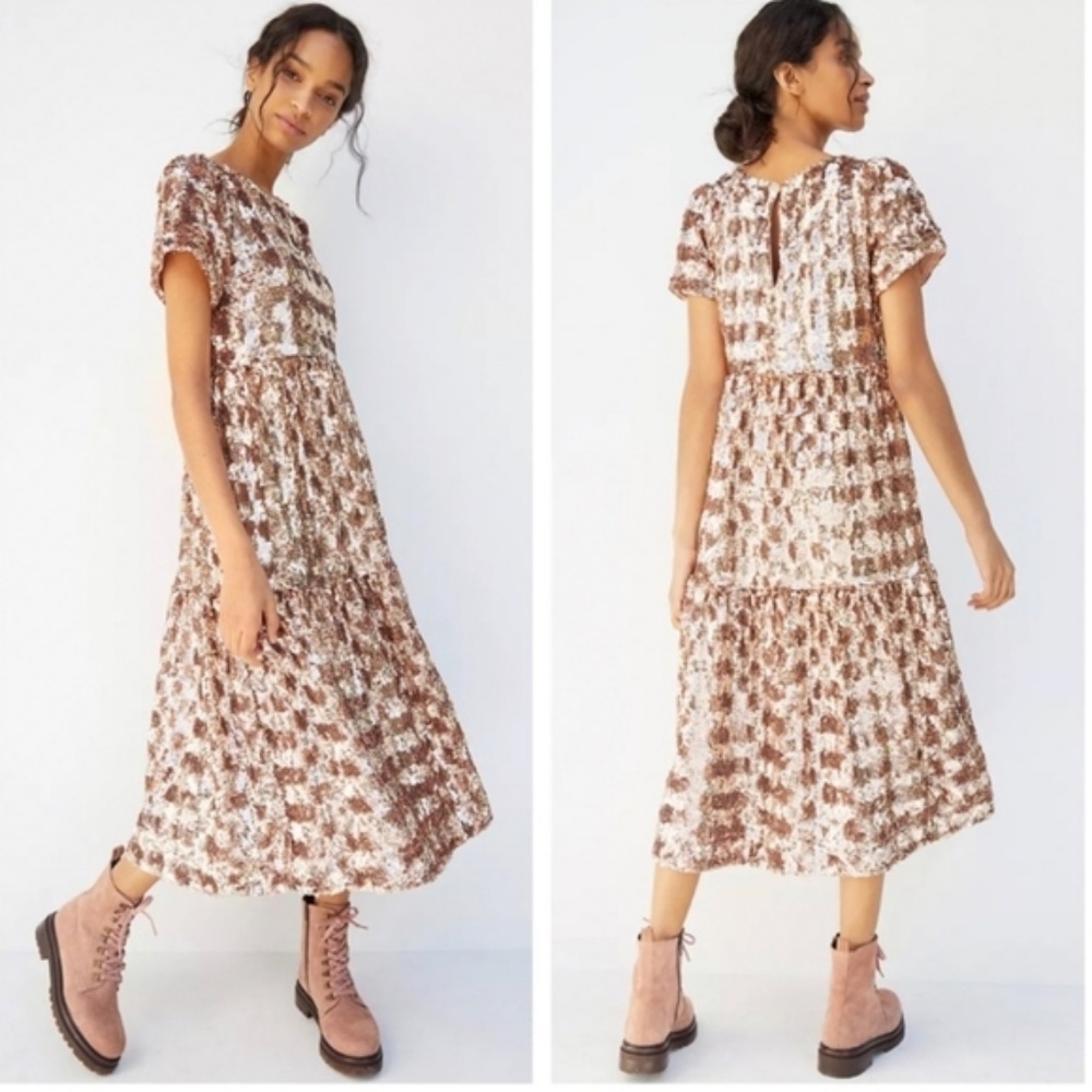 Anthropologie Maeve Sequin Tiered Midi Dress